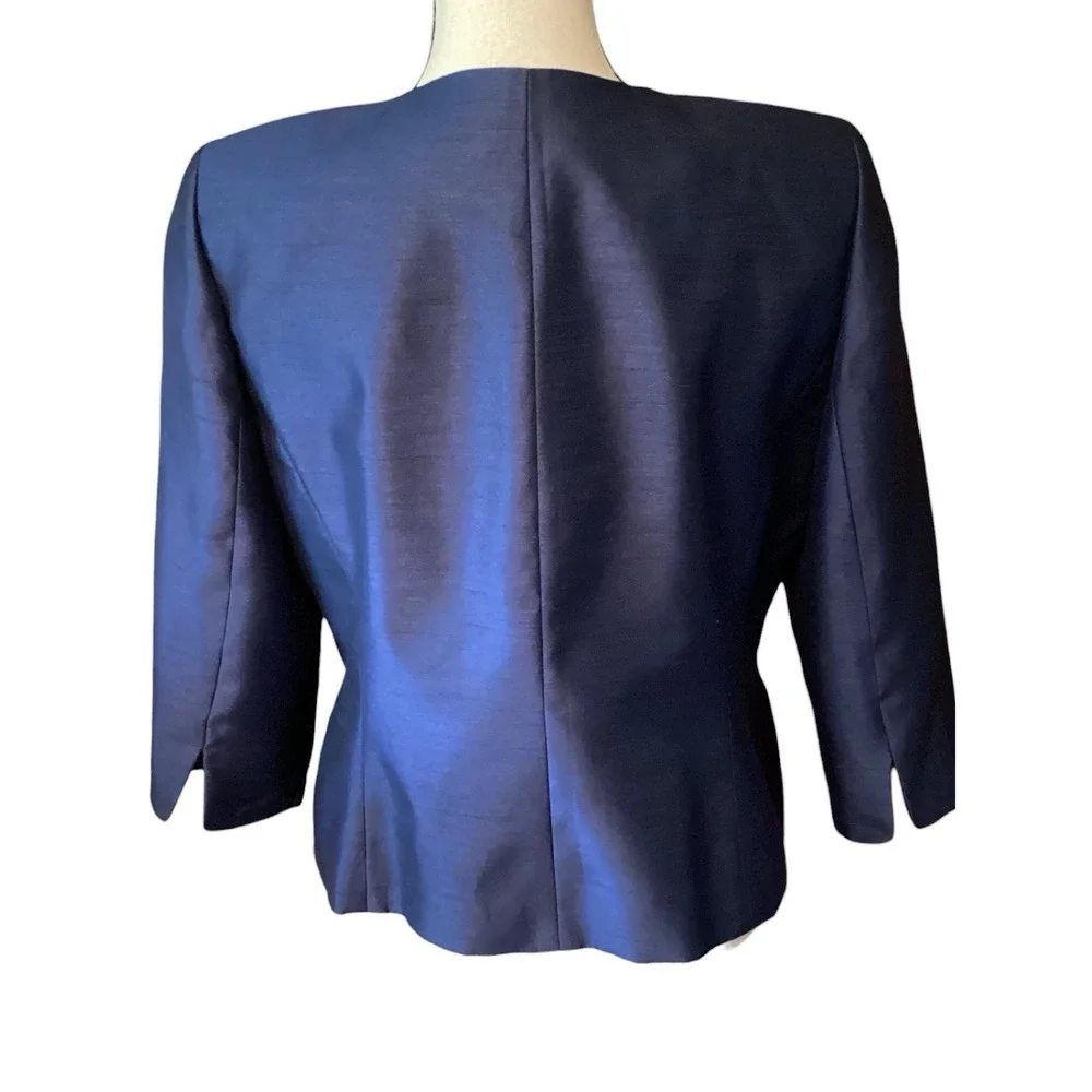 Kasper Sapphire Blue 2 Piece Skirt Suit Floral Applique Jacket 10 Petite NWT